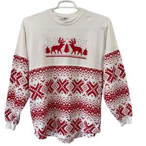 Spirit Jersey Vintage “Let It Snow” Red Snow Flakes Moose Fair Isle Shirt Size S